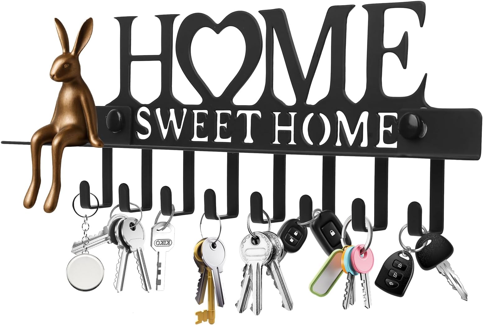Black Key Holder for Wall, Key Hooks Wall Mounted with Tray, Keys Holder with 8 Hooks for Bedroom Entryway Office Home Decor for Hallway Decoration, Mudroom Mail Organizer