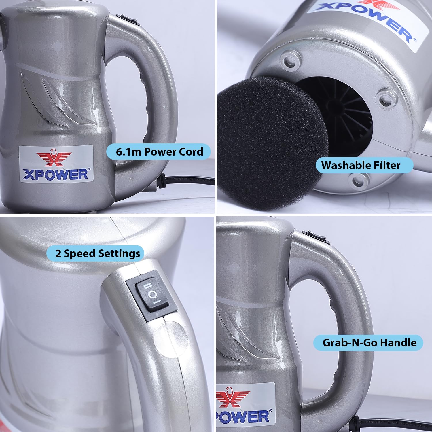 Spolverino Elettrico XPOWER Cyber Duster A-2: Soffia, Asciuga E Gonfia Con 2 Velocità E 7 Ugelli Inclusi
