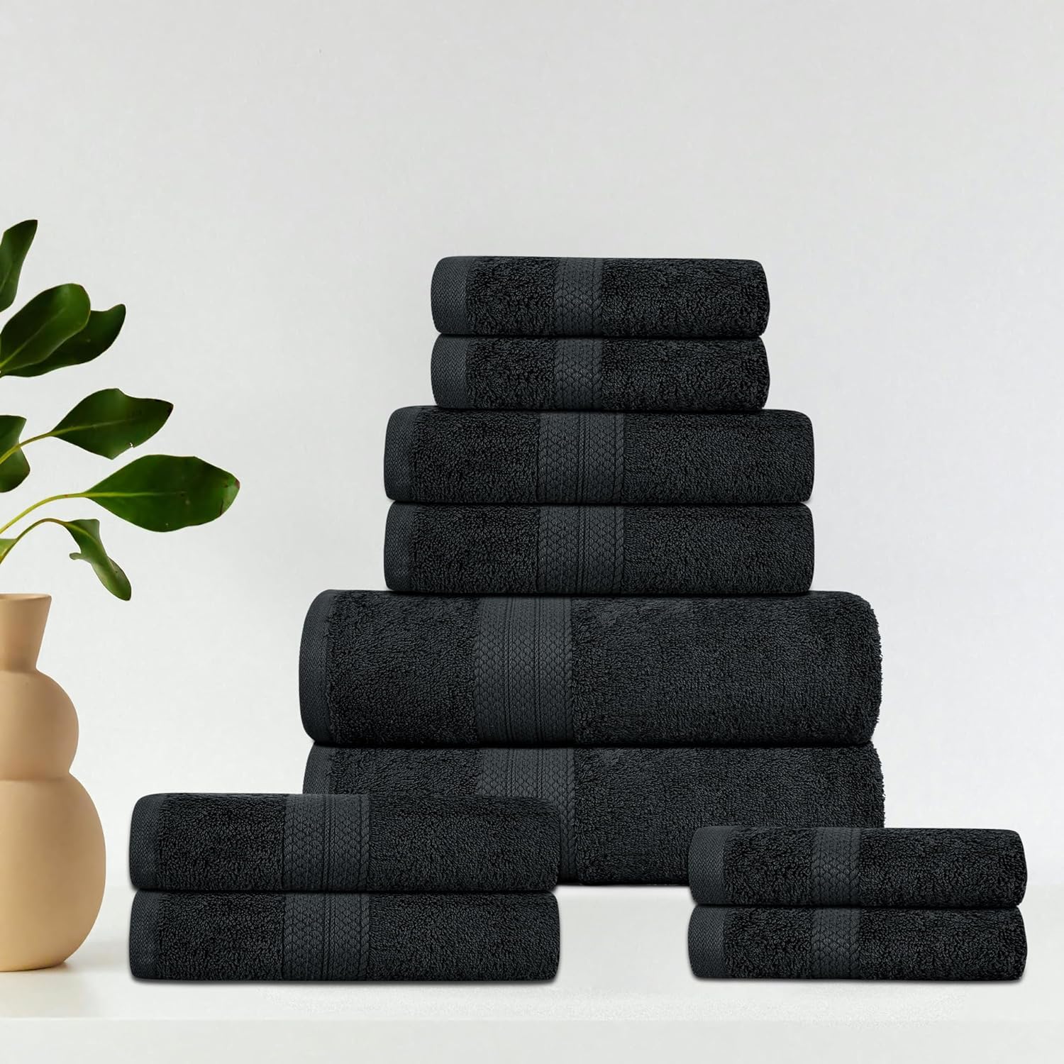 8 Piece Towel Bale Set, Quick Dry Highly Absorbent Towel Sets Bathroom 4x Face 2x Hand 2x Bath Towels - Gym Towel, Hand Towels, Sports Towel (Black)