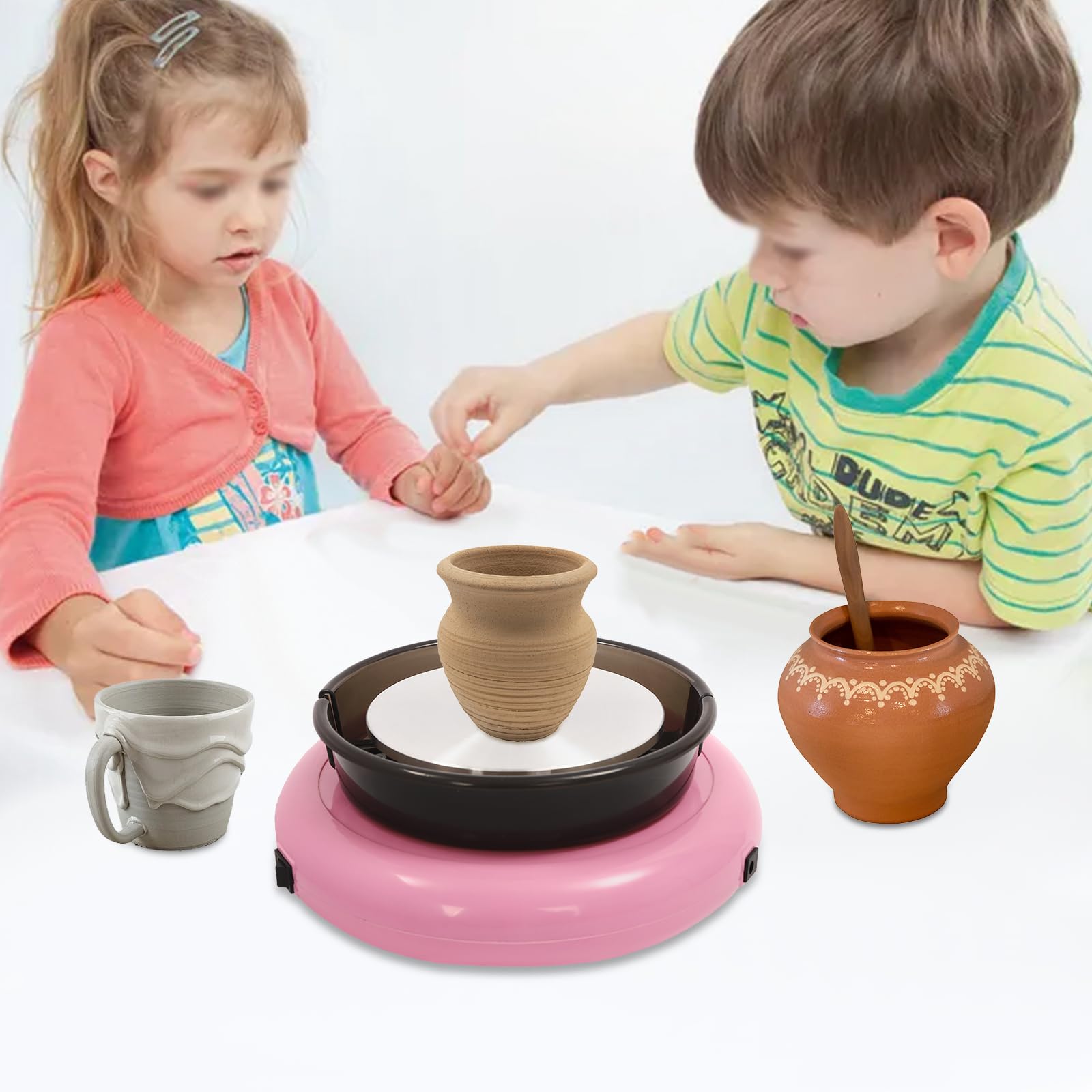 Mini-pottenbakkersschijf, 200 tpm, elektrische pottenbakkersschijven, 12 cm draaiplateau, kleimachine met 8 stuks beeldhouwgereedschap, traploze snelheidsaanpassing voor doe-het-zelf knutselprojecten