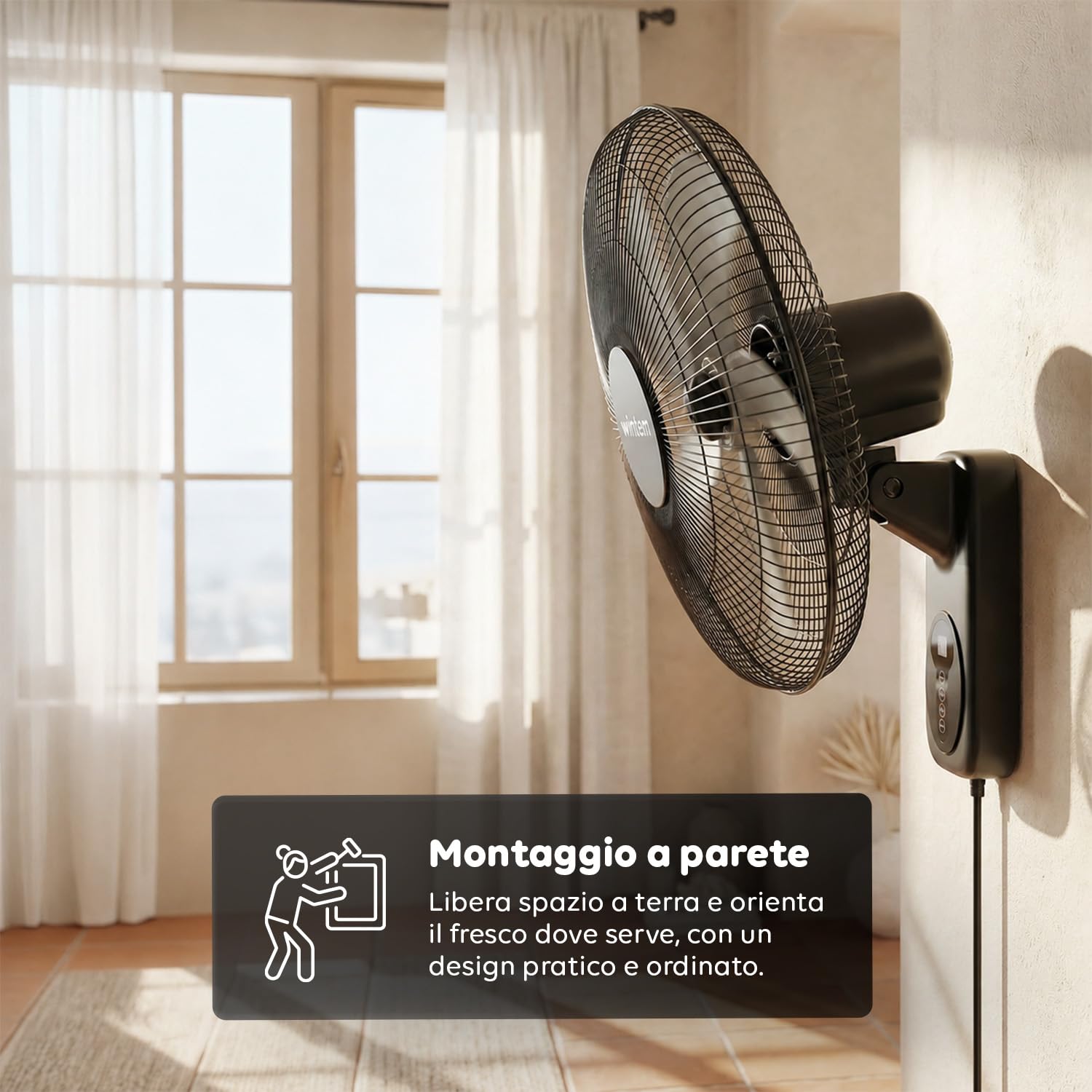 Wintem - Ventilatore a Muro Professionale 60W - Sistema a 8 Velocità Ultra-Precise - Timer 9h e Controllo Remoto - Diametro 40cm - Inclinazione 30° e Oscillazione 120°