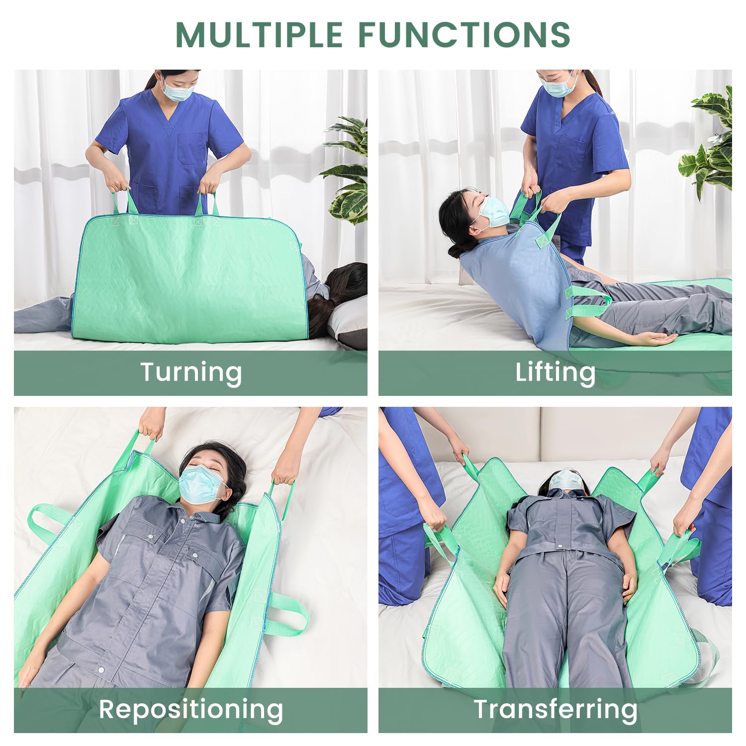 Almohadilla de cama de posicionamiento con asas, secado rápido, almohadillas de cama para incontinencia de 6 asas, lavables, impermeables, reutilizables para ancianos, postrados en cama, transferencia