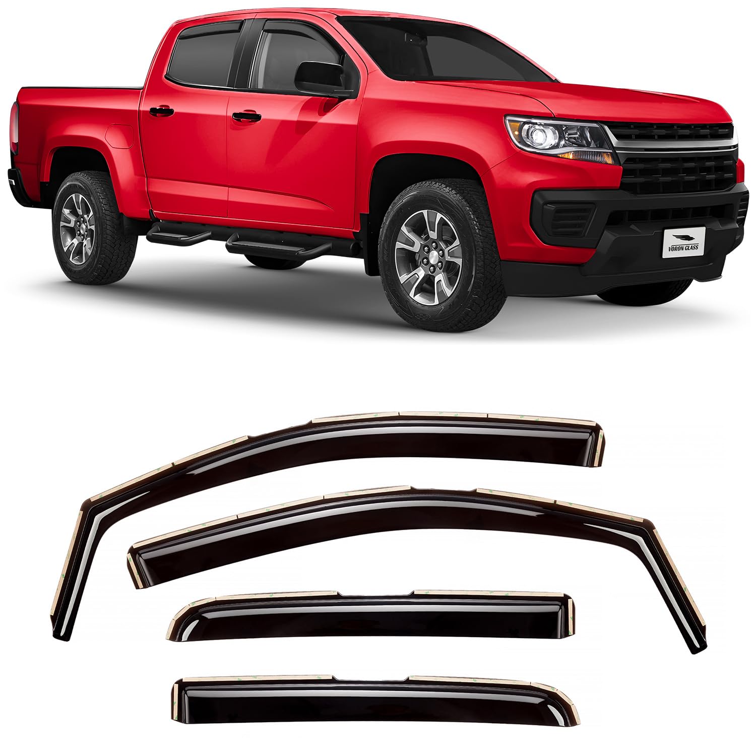Voron Glass in-Channel Extra Durable Rain Guards for Trucks Chevrolet (Chevy) Colorado/GMC Canyon 2015-2022 Crew Cab, Window Deflectors, Vent Window Visors, 4 Pieces - 220184