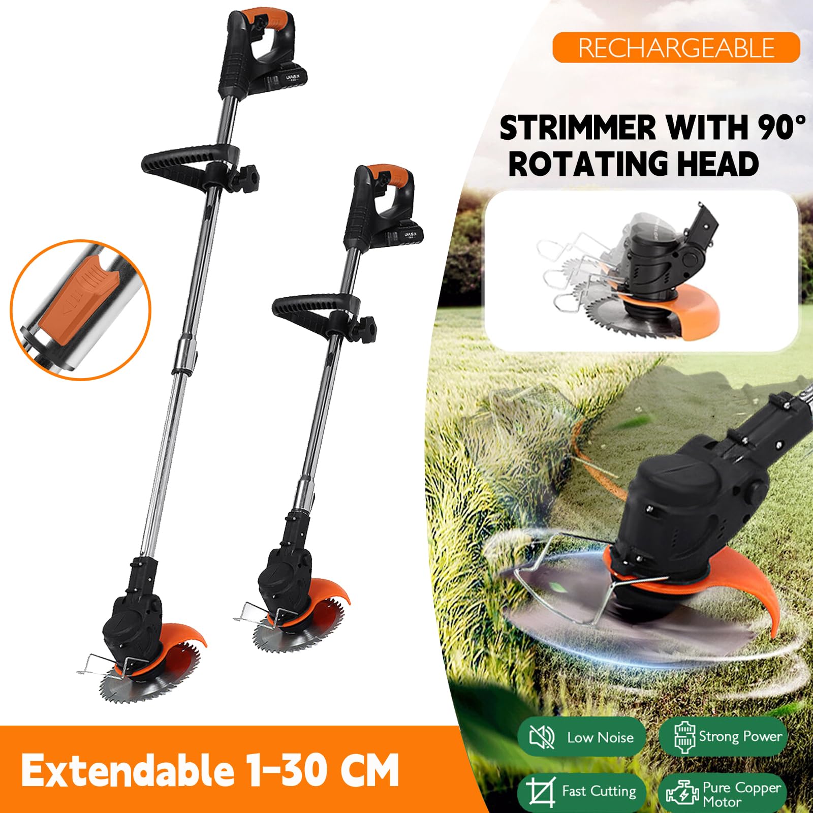 Decespugliatore, decespugliatore da giardino con lame in metallo, decespugliatore senza fili con 2 batterie e caricabatterie UK