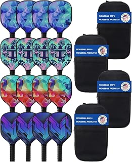 16-Piece Pickleball Paddle Set - 16 Premium Wood Rackets with 4 Portable Carry Bags, Lightweight Design & Ergonomic Grip, Suitable for Players of All Levels (Men, Women, Beginners to Advanced)