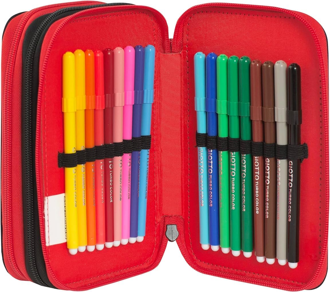 Clondo Trousse Triple Remplie Enfants, pour Super Mario Kart Fans, 45 Accessoires Scolaires, 3 Fermetures Éclair, Compartiments Organisés, Crayons de Couleur, Feutres, Ciseaux