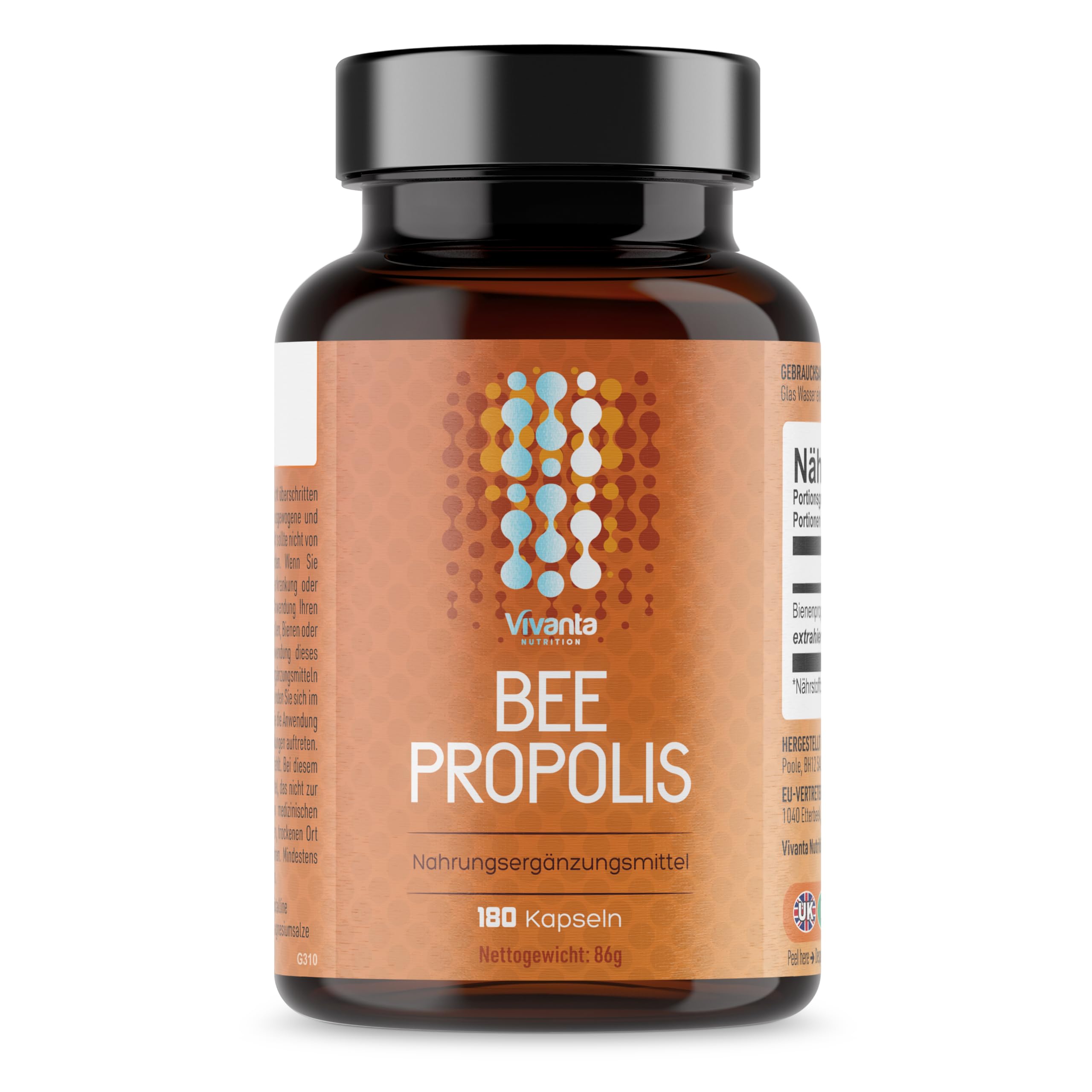 Propolis Kapseln – Hochdosierte Bee Propolis 5:1 Extrakt aus 2.000mg Rohpropolis – 3-Monatsvorrat – 180 Kapseln