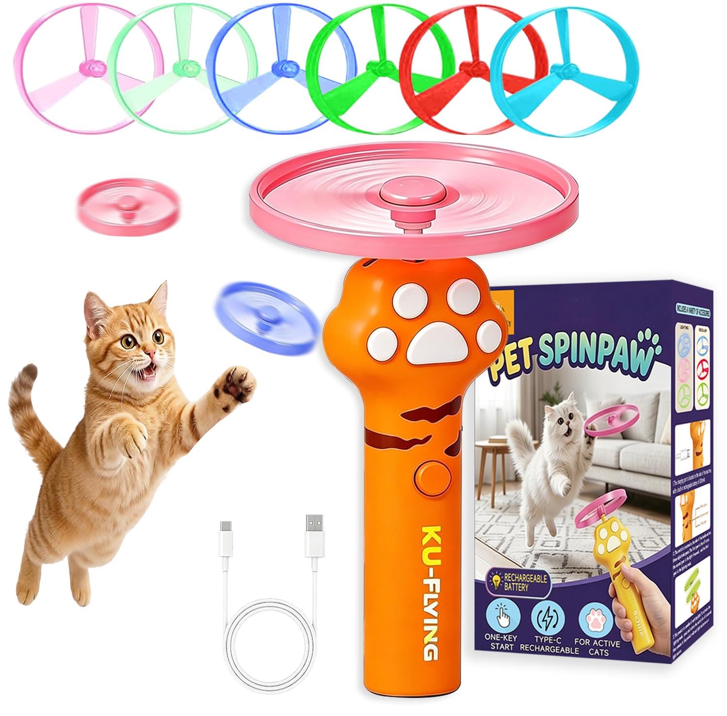 FSOUEHY Rechargeable Cat Toy Launcher, Yellow