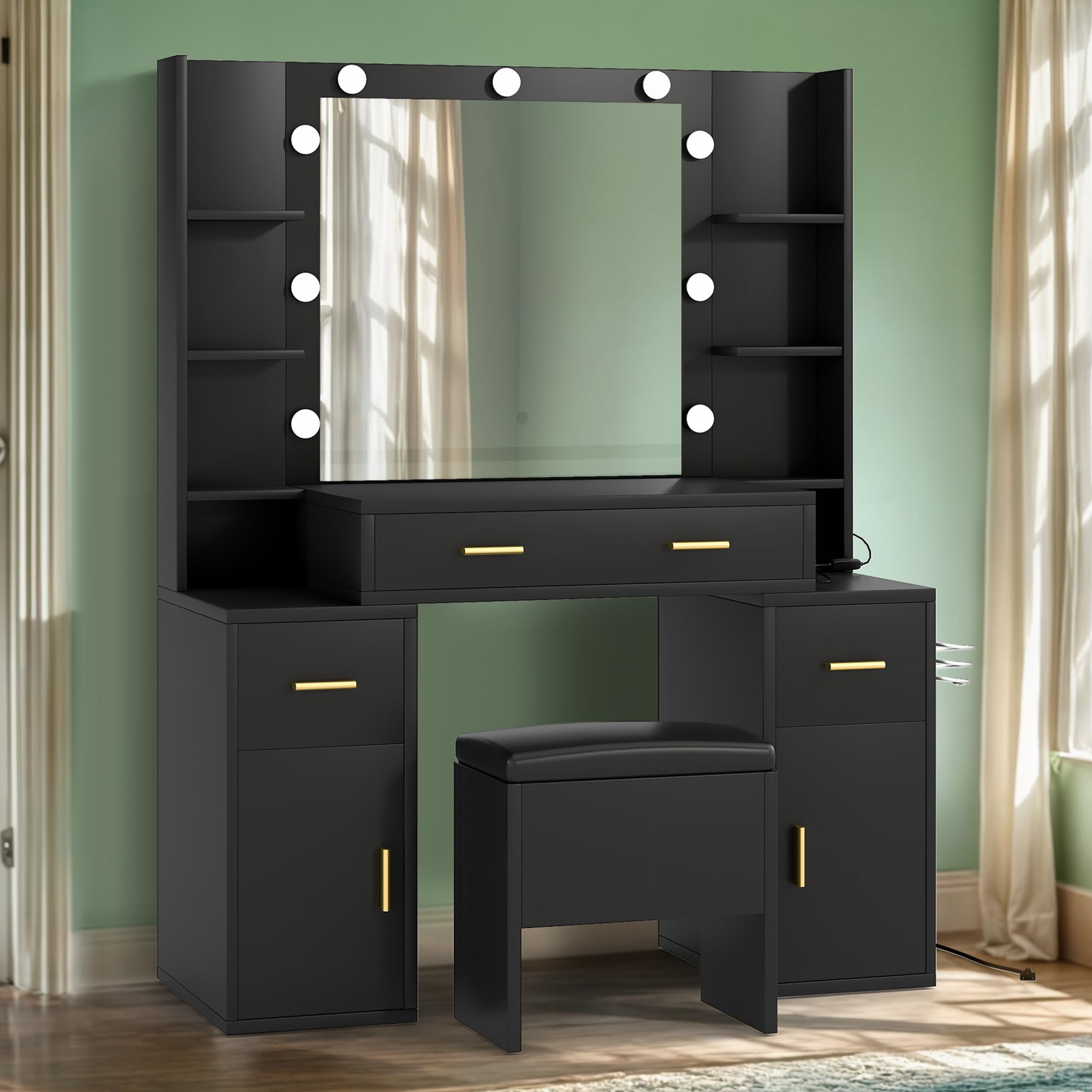 DWVO Dressing Table, Vanity Table Set with Built-in Power Hub,