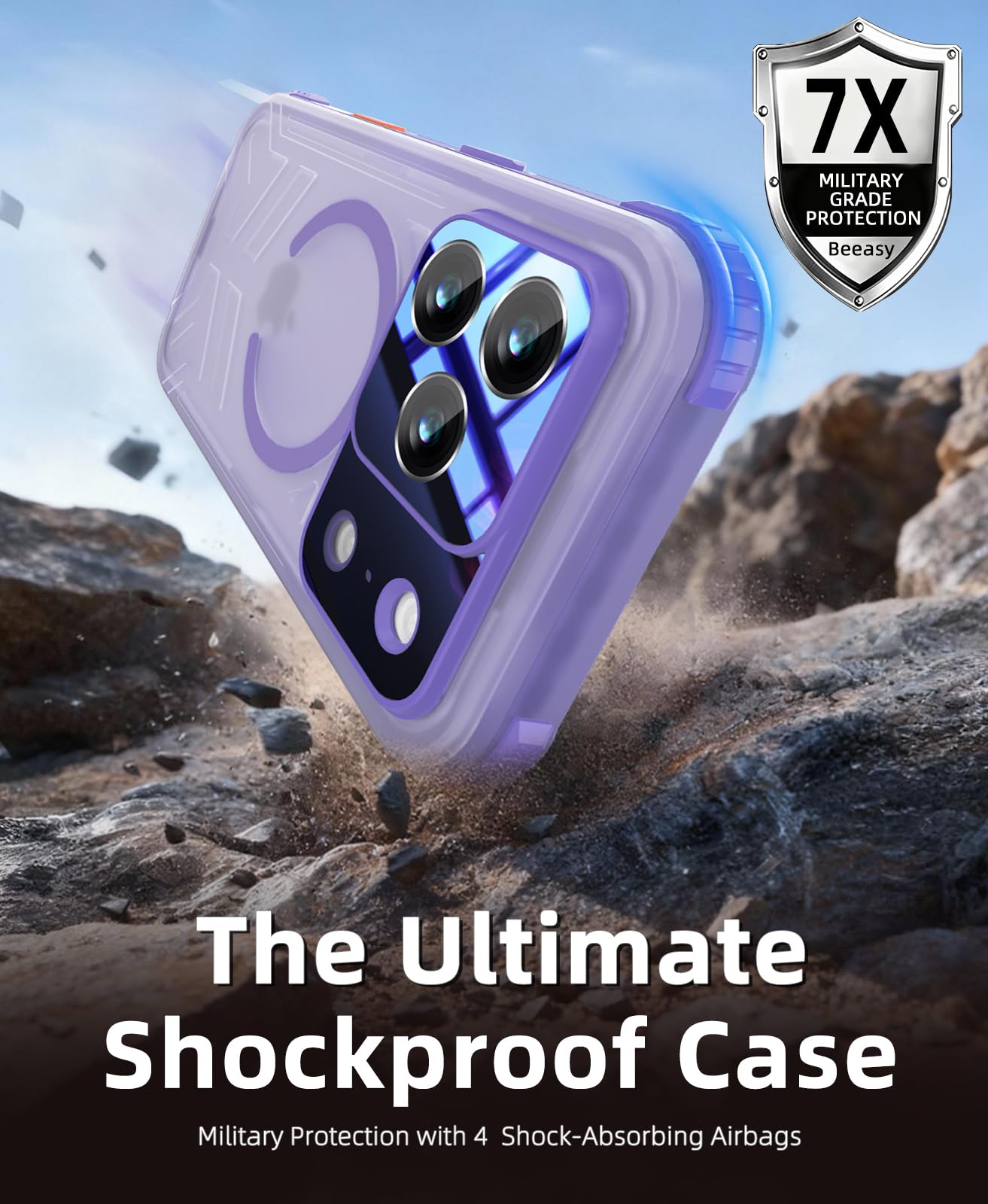 Beeasy per iPhone 17 Pro Max Cover Impermeabile IP68 con Magsafe, 360 Militare Antiurto Protezione Schermo Integrata, Custodia Magnetica Rugged Resistente, 6,9", Viola