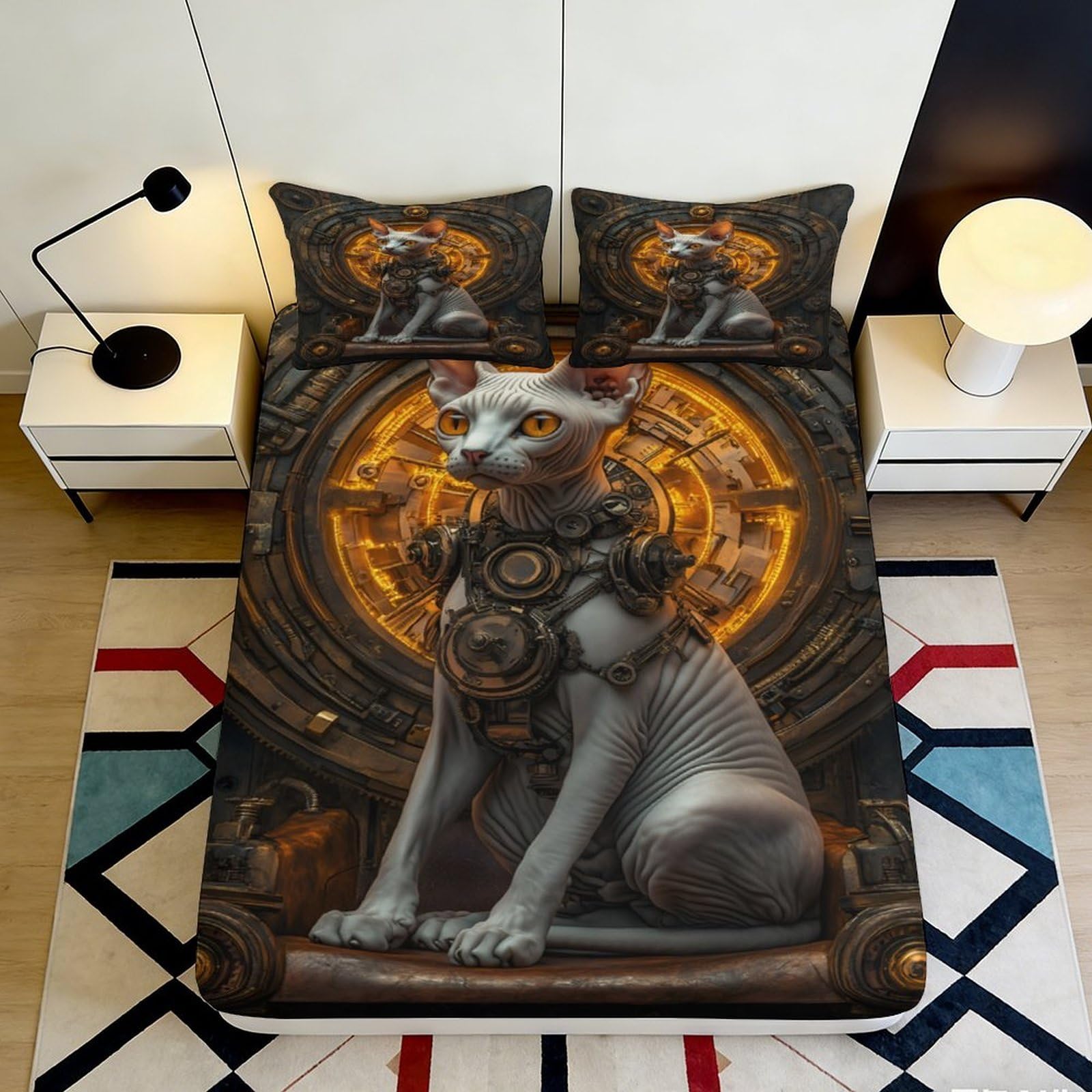 3D Printed Wolf Guardian Fitted Sheet Microfiber Soft Durable Fantasy Circle Bed Sheet for Bedroom Dorm Decor 90x200x25cm