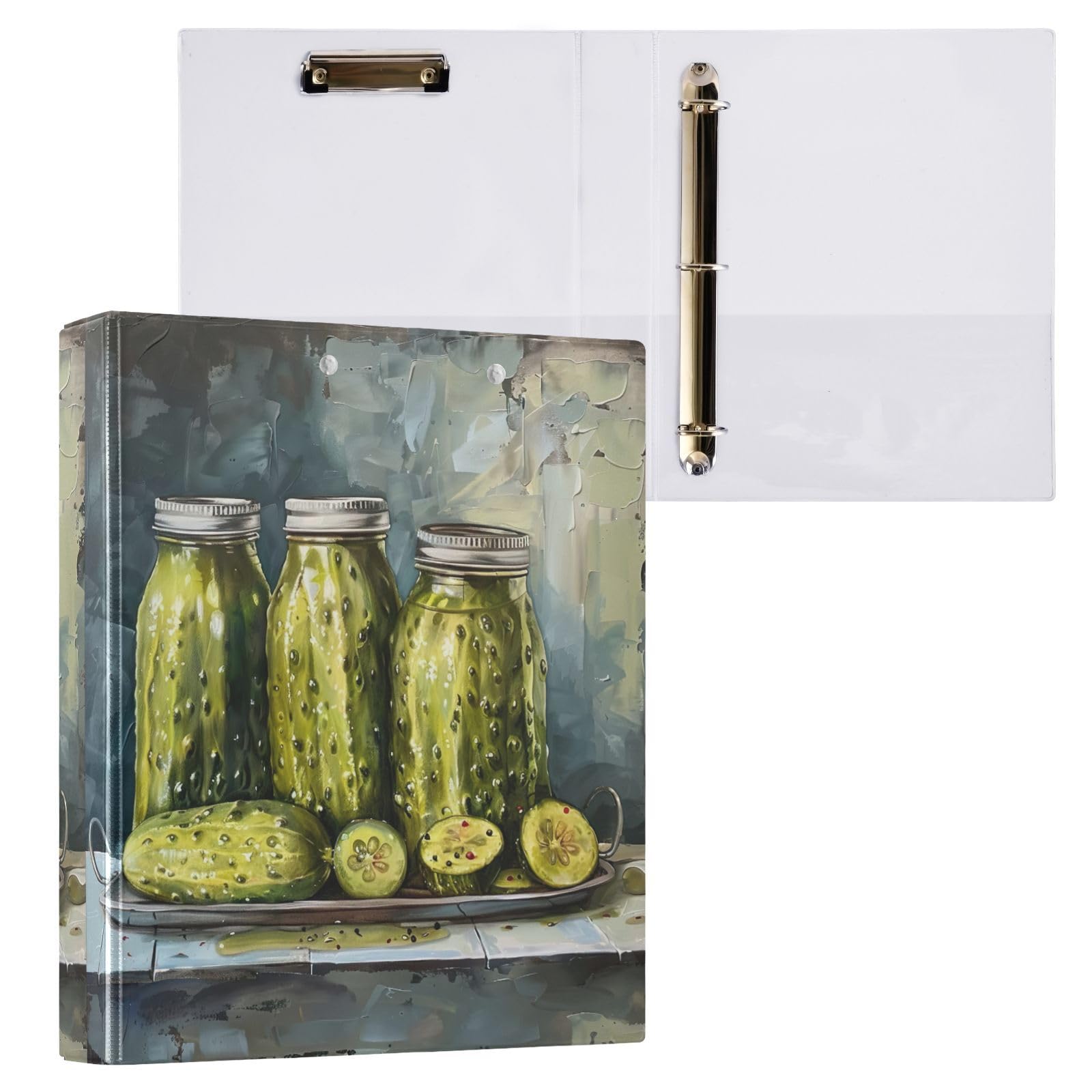 Pickle Party Painting - Carpeta de 3 anillos de 1.5 pulgadas, carpetas flexibles de anillos en D con bolsillos, 3 carpetas de anillos para escuela, universidad, oficina, talla única 2