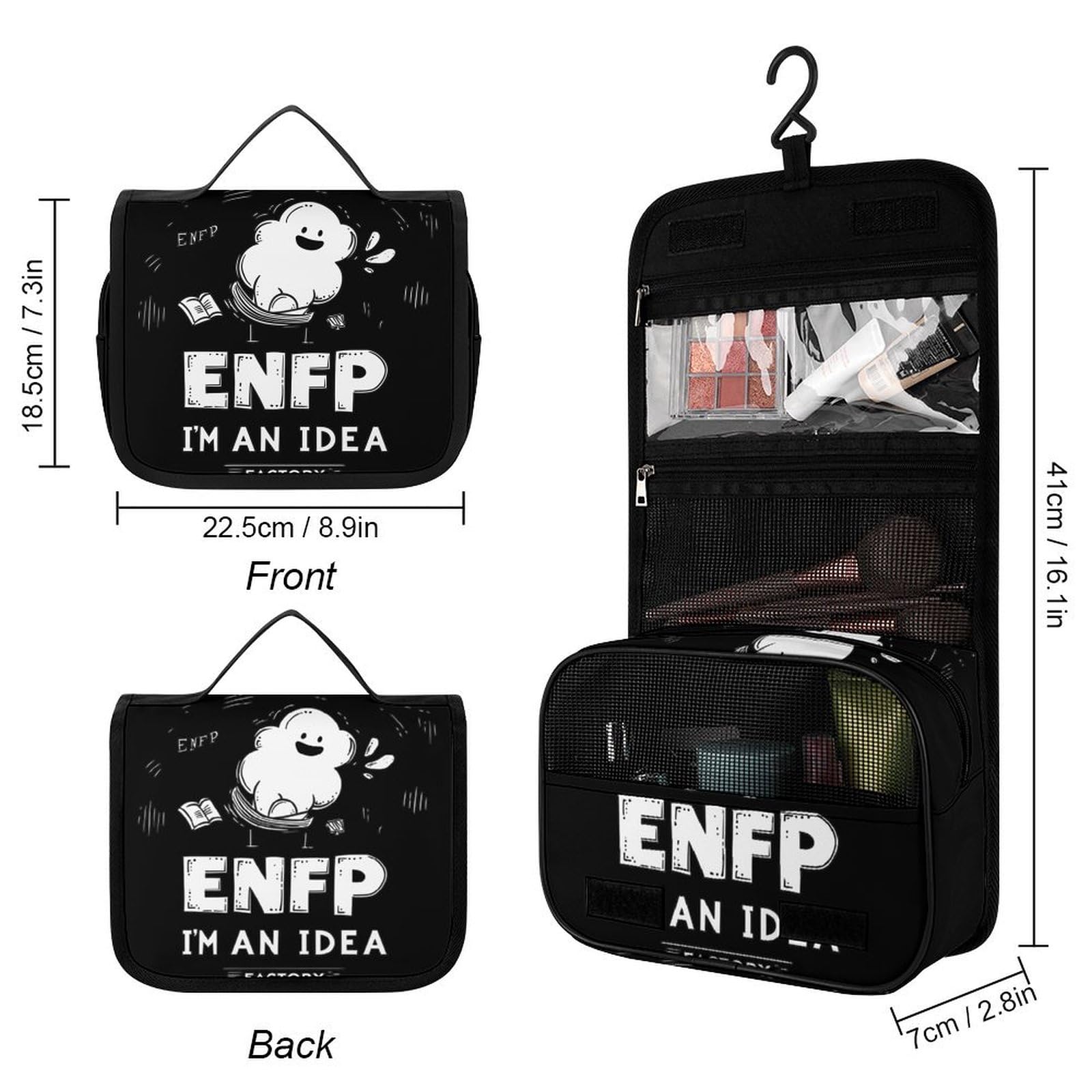 ENFP I'm An Idea Factory MBTI Makeup Bag Portable Hanging Organizer for Travel Wash Bags With Handle And Divider