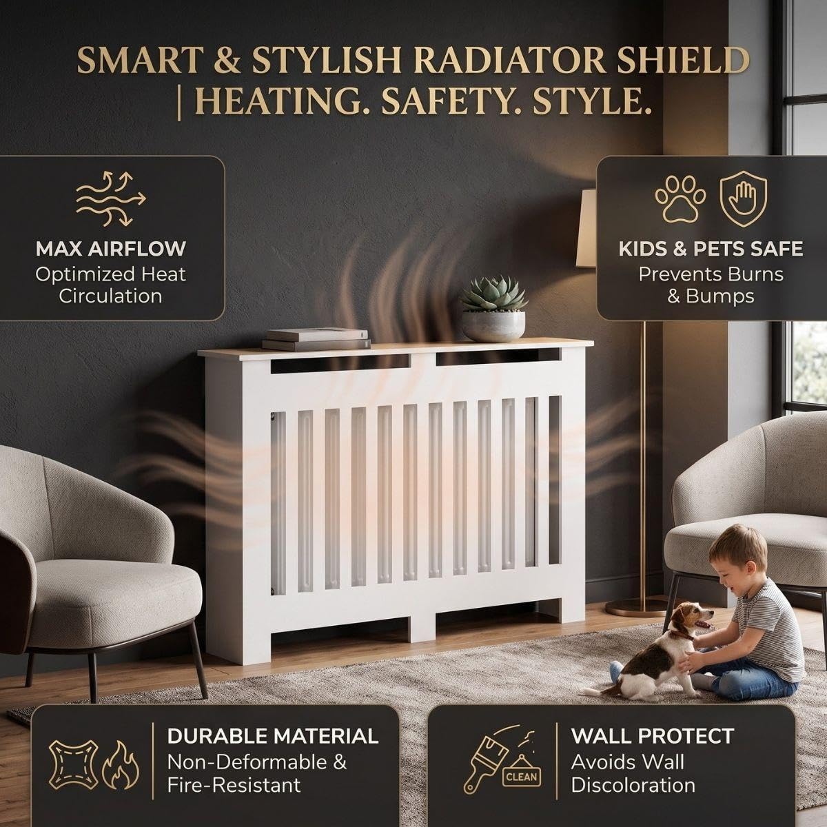 Cubre Radiadores para Radiadores Antiguos,Cubreradiador con Estante y Lamas