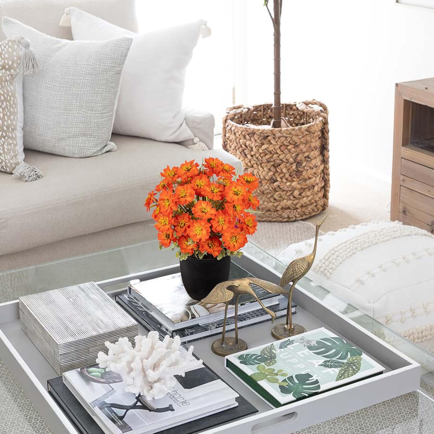 DILATATA Orange Poppy Artificial Flowers in Pot 12 Inch Fake Flowers Silk Poppies Arrangement Faux Plant Flower Decor for Spring Home Decor Table Centerpiece Garden Porch Window - Orange - Image 4