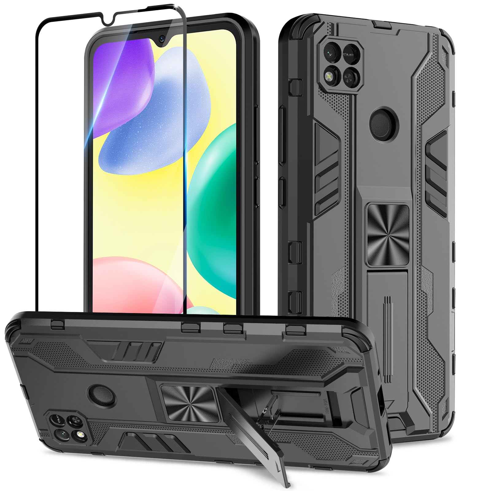 Funda para Samsung Galaxy A13 4G con Cristal Templado Protector Pantalla, Carcasa Antigolpes con Soporte anular metálico, Case Protectora de Grado Militar, Negro — view 78