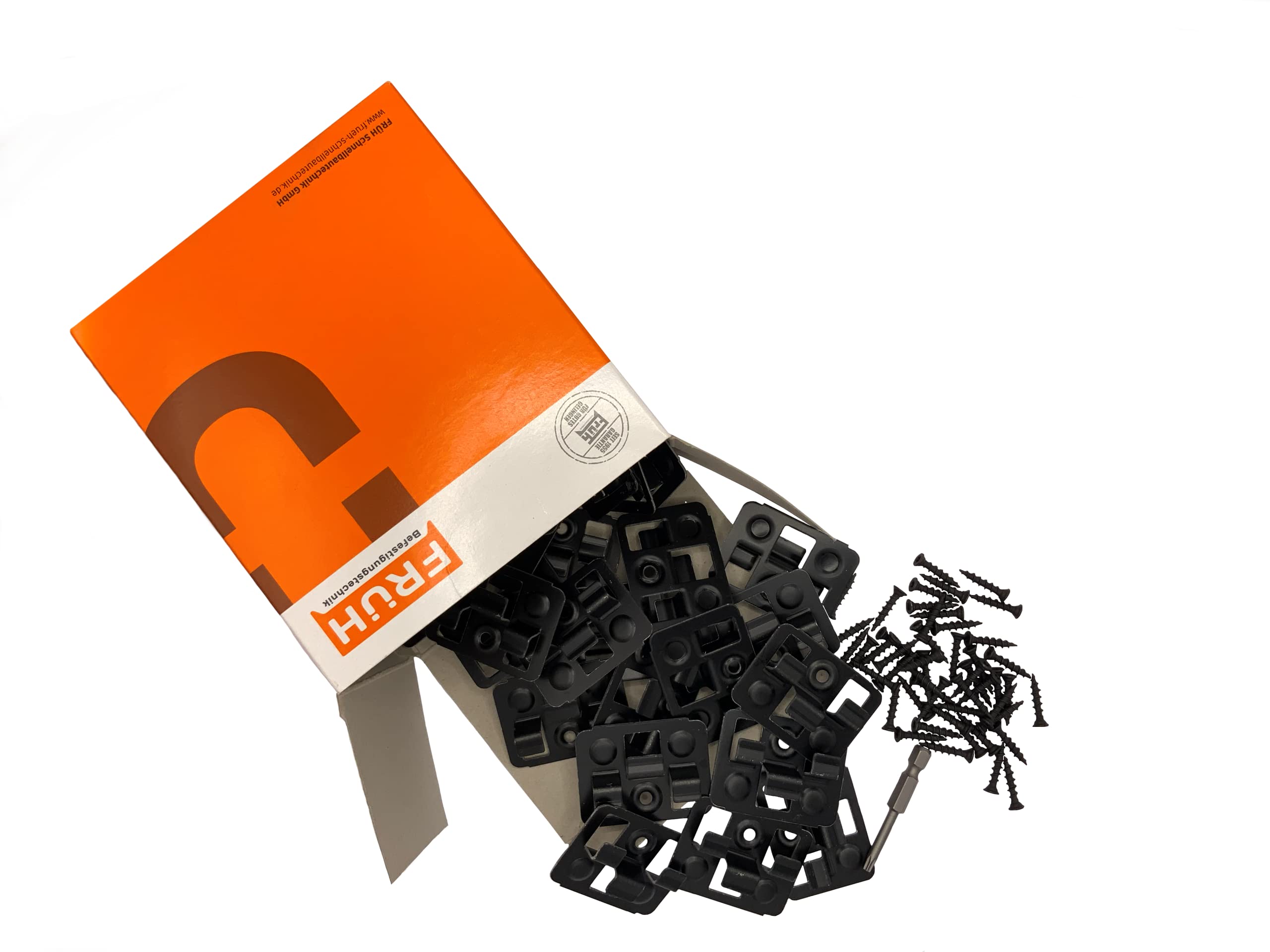 FRÜH Clips de WPC de 10 mm, clips invisibles para terraza, acero negro, para tablones WPC/BPC, 50 unidades (acero galvanizado)