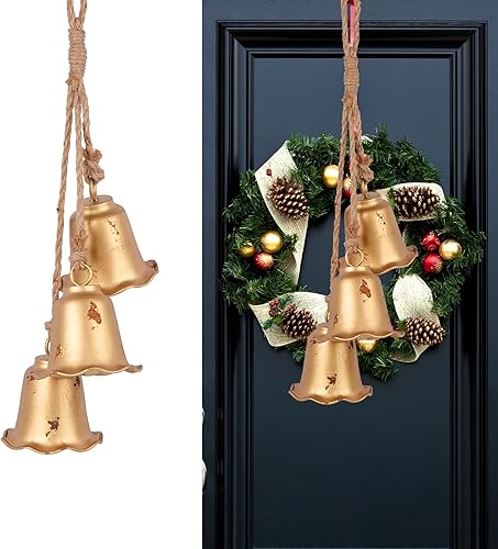 Miniatura 9 de Styleonme Campanas decorativas, campanas de Navidad, campanas de bendición de metal para interiores y exteriores, juego de 3 piezas de campanas
