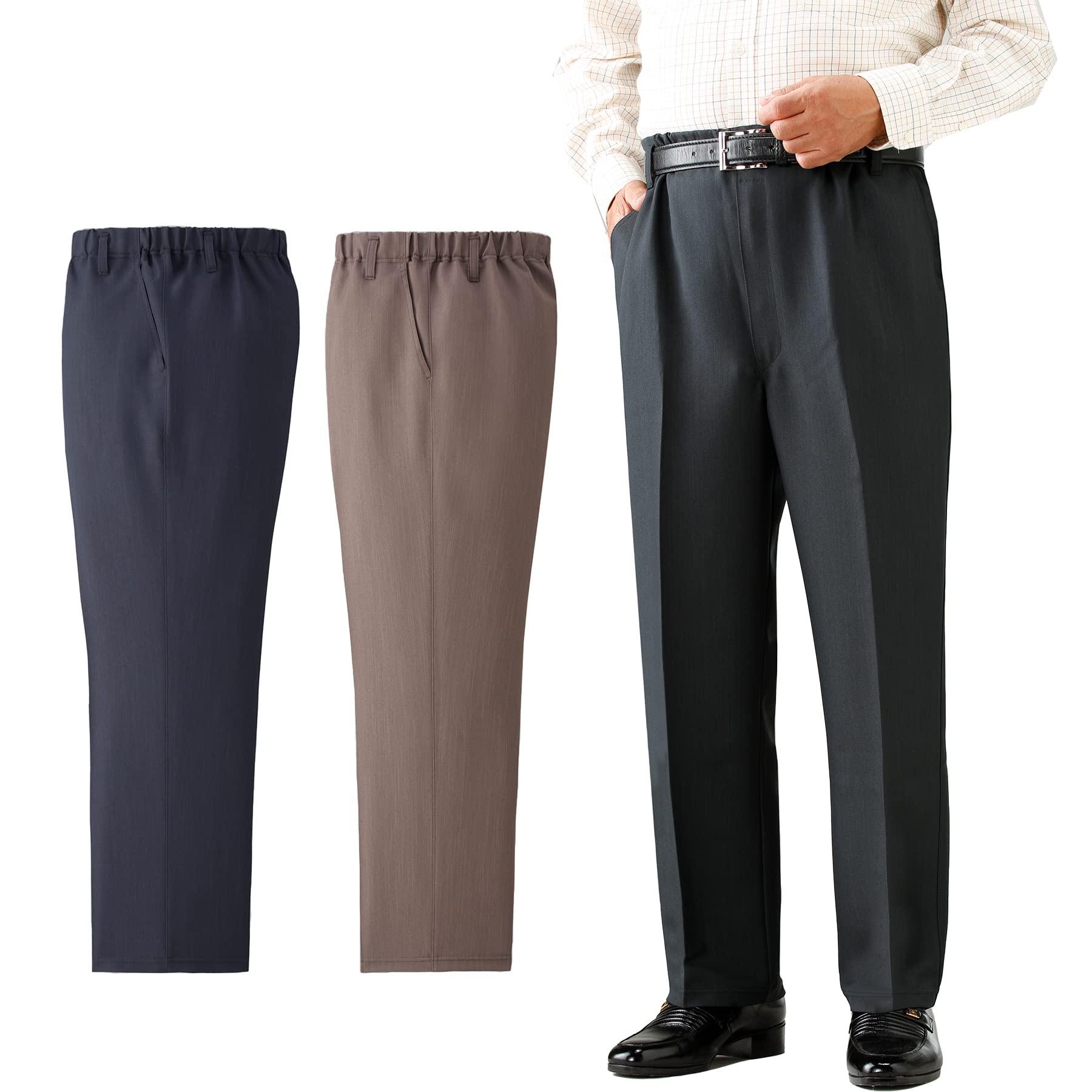 mij] 日本製スコッチガード加工楽々パンツ 3色組 スラブ調 裾上げ済み