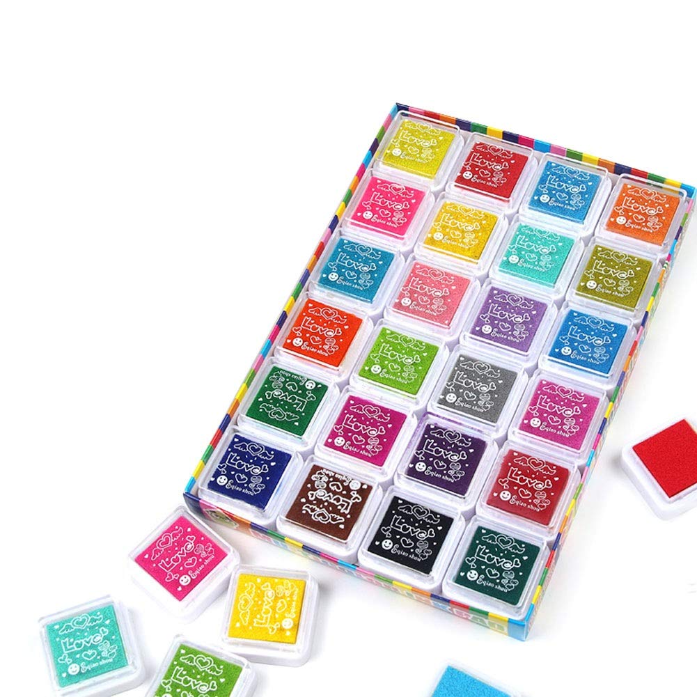Ink Pad Stamps, UBEGOOD Craft Stamp Pads DIY 24 Colors, Rainbow Finger Ink Pads for Washable Rubber Stamps Partner Color Card Making and Kids Scrapbooking