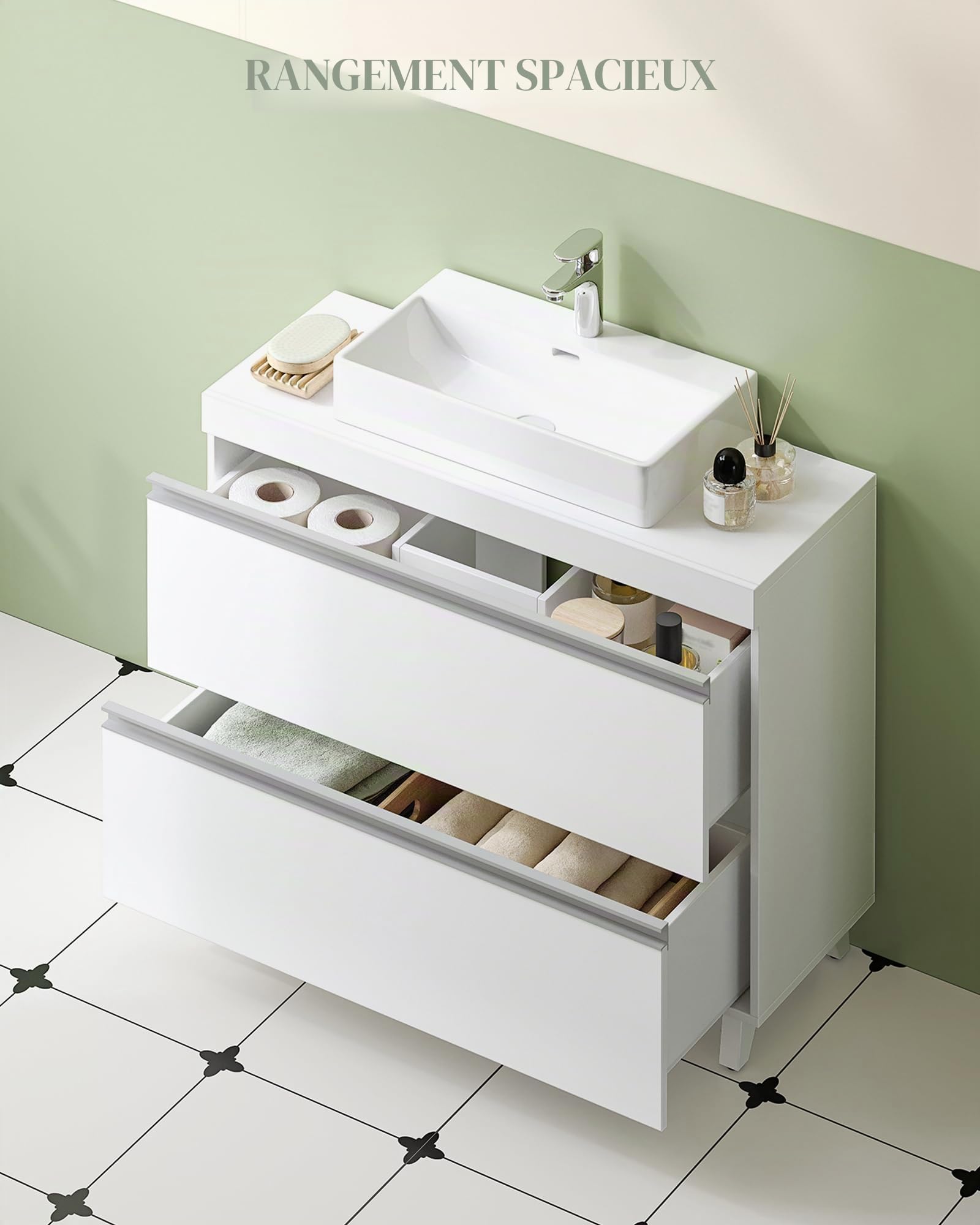Hzuaneri Meuble sous Lavabo, Rangement Salle de Bain, 30x80x64cm, Blanc