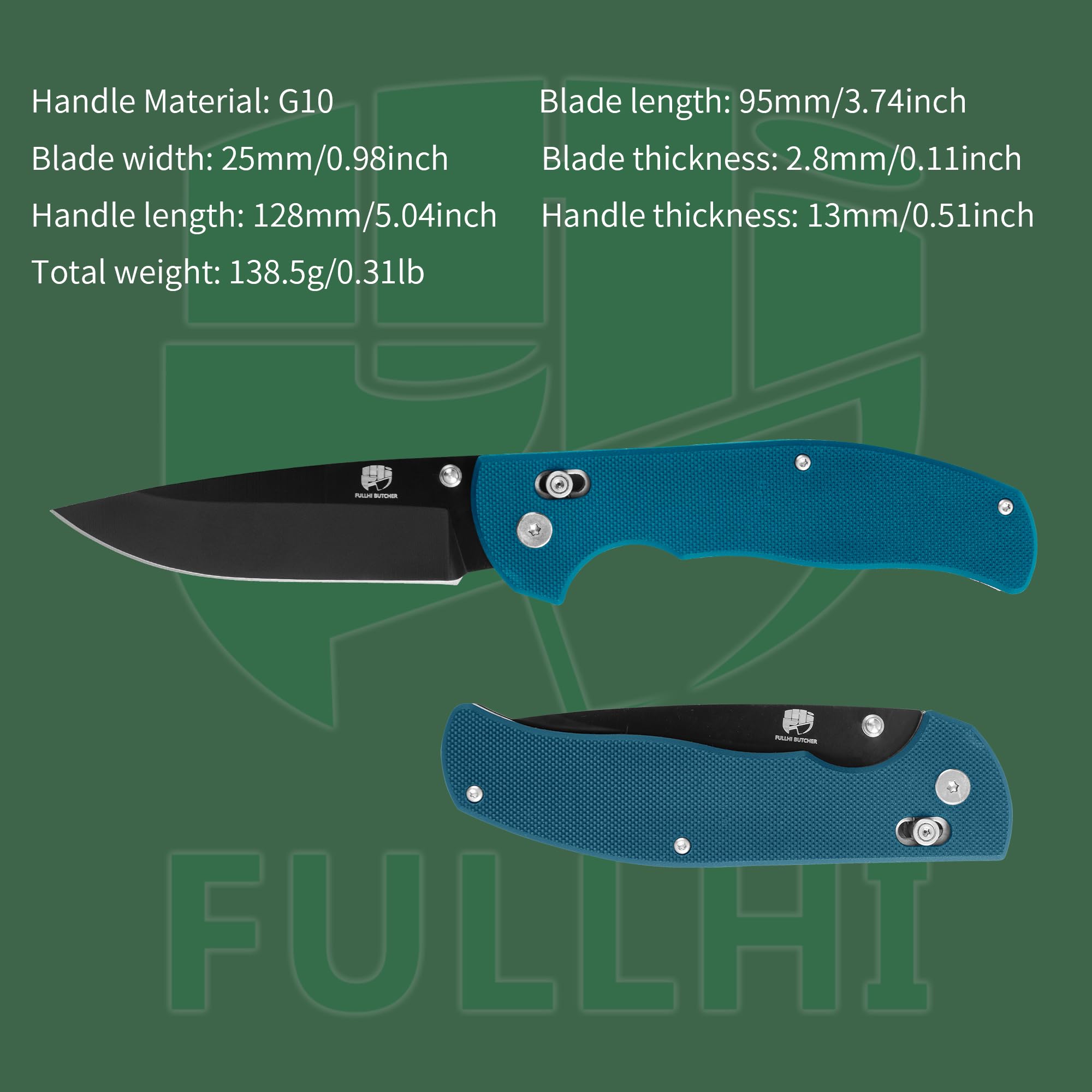 FULLHI navaja de bolsillo plegable G10 maneja con mosquetón clip para afilar Camping Supervivencia Senderismo Senderismo Cuchillos, Regalos para Mujeres Hombres Mamá Papá Amigo Regalo (Azul-negro)
