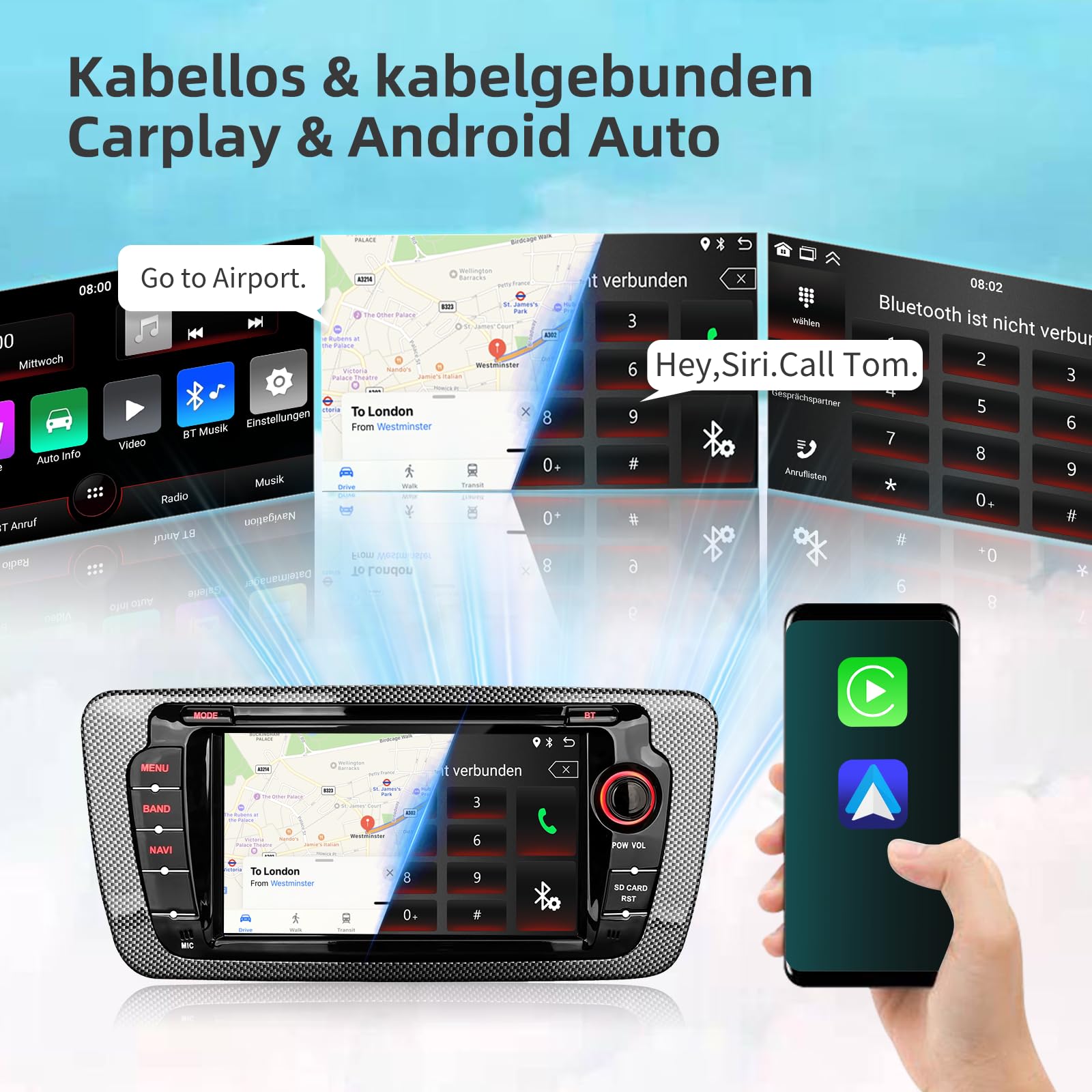 Autoradio für Seat Ibiza IV 6J 2009-2013 Seat Ibiza Autoradio Upgrade 7 Zoll Touchscreen Radio mit Wireless Carplay Android Auto Wireless EQ BT GPS Spiegel FM RDS USB Rückfahrkamera (2+64G)