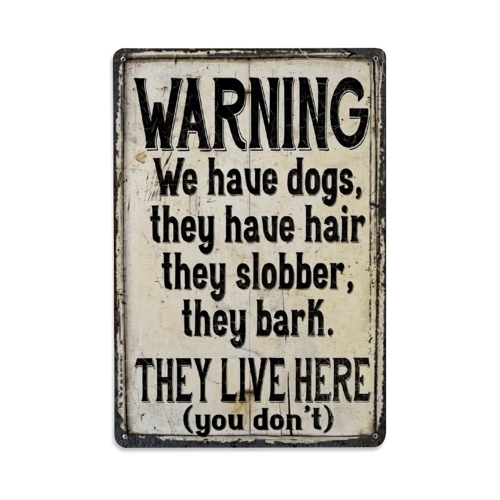 Jdfenggu Vintage Warning Dogs Hair Slobber Bark Live Here Retro Metal Tin Sign, Decor Art Poster For Bar, Home, Man Cave, Kitchen, Laundry Room Gift 8X12inch