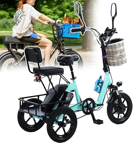 pedenencelia Triciclo Eléctrico Plegable 14 Pulgadas para Adultos,Batería Extraíble 48