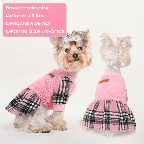Miniatura 5 de Kosiyi Suéter pequeño para perro - Ropa para perro - Vestidos para perros pequeños - Ropa para cachorros, vestido rosa de princesa a cuadros - Ropa