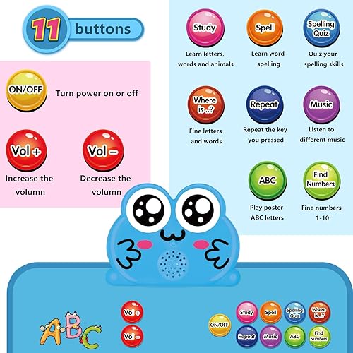 Miniatura 4 de Gráfico electrónico interactivo de pared del alfabeto de doble cara, hablando ABC y 123 y póster de música y aprendizaje, juguetes educativos para