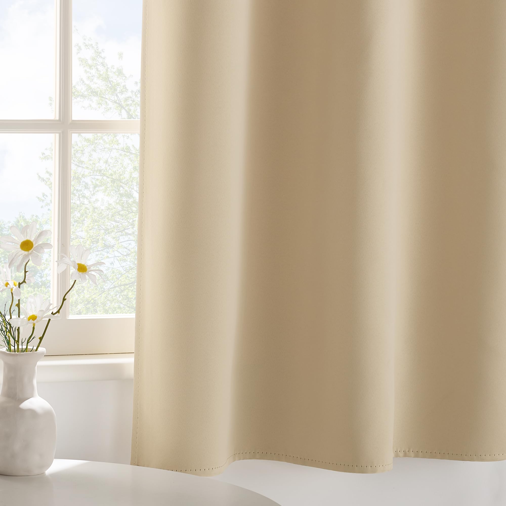 PONY DANCE Tende Corte Oscuranti per Interni Tende Termiche Isolanti Camera da Letto per Finestre Piccole con Anelli 2 Pezzi L 90 x A 120 cm, Beige