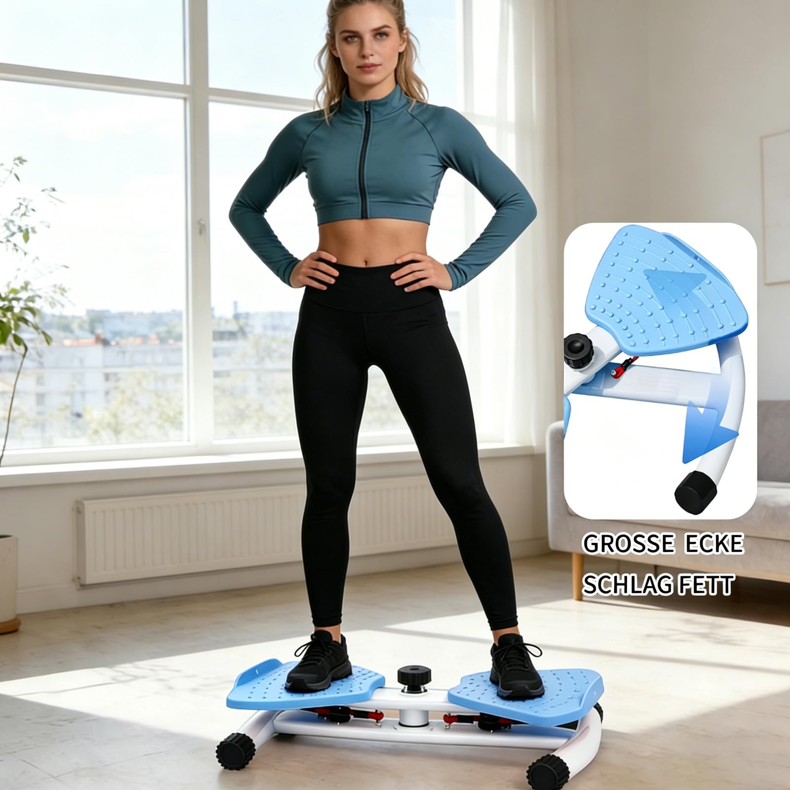 Pilates Board, Hüfttwister Bauchmuskeltrainer, Twist Waist Disc Borad mit 2 Widerstandsbändern für Core-Training, Schlanke Taille (Blau)