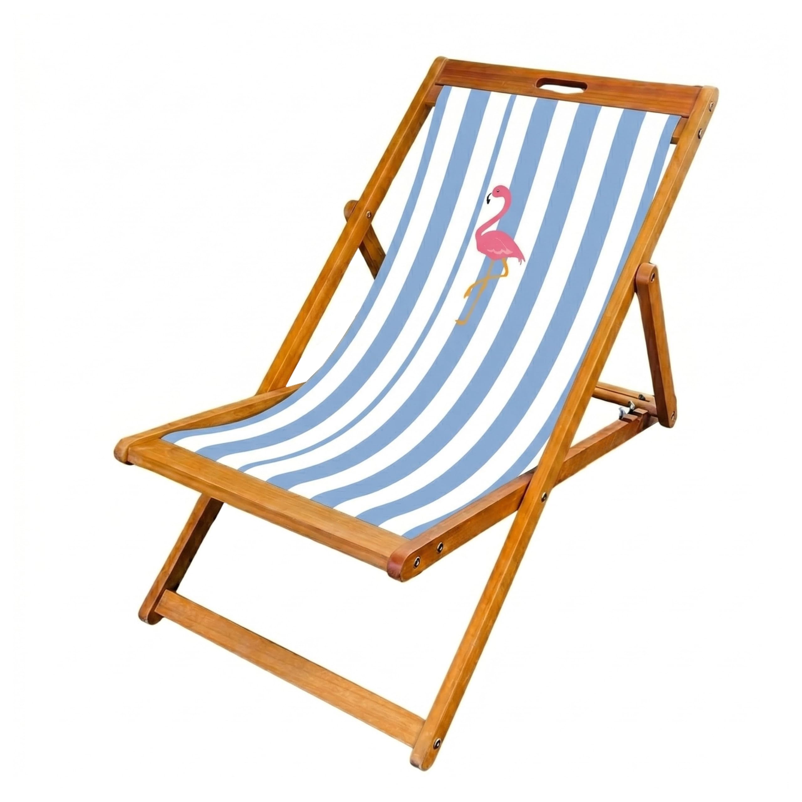 Lister Cartwright Wooden Folding Deck Chair with Fabric Sling – Adjustable Reclining Garden Chair, Beach Chair, Patio Lounger, Outdoor Seating(Flamingo Stripe)