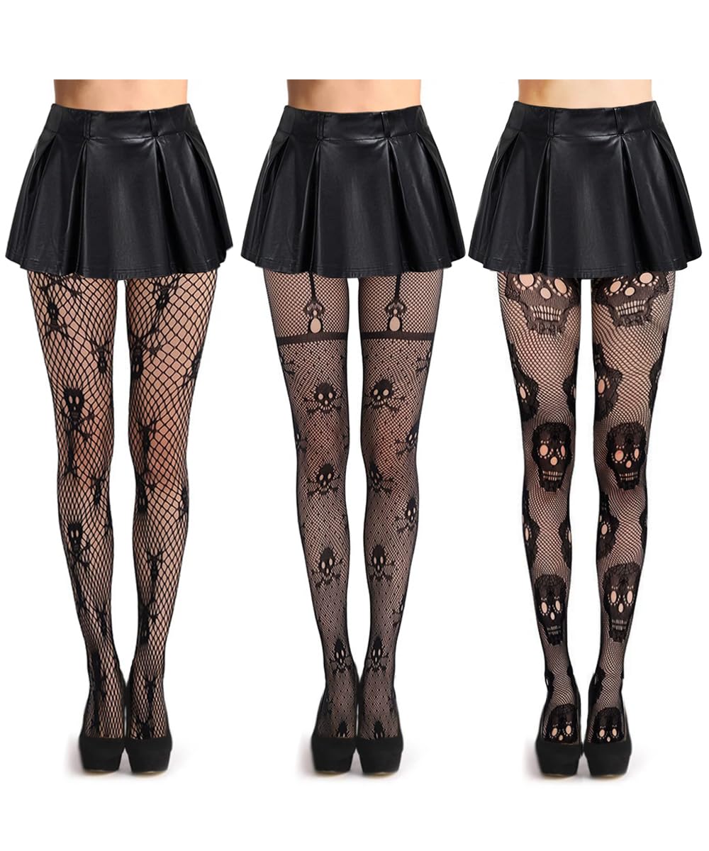 Womens Halloween Stockings Skull Fishnet Tights Spider Web Fishnets