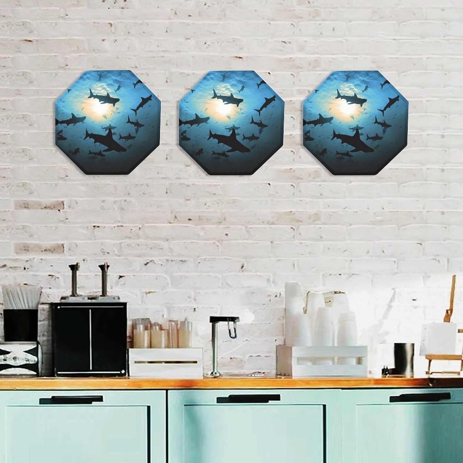 Ctagon Metal Sign for Home, Modern Display Plate for Kitchen, Hammerhead Sharks Plates Accent Hanging Wall Decorations 3PCS for Living Room, Bedroom, Hallway, Hotel
