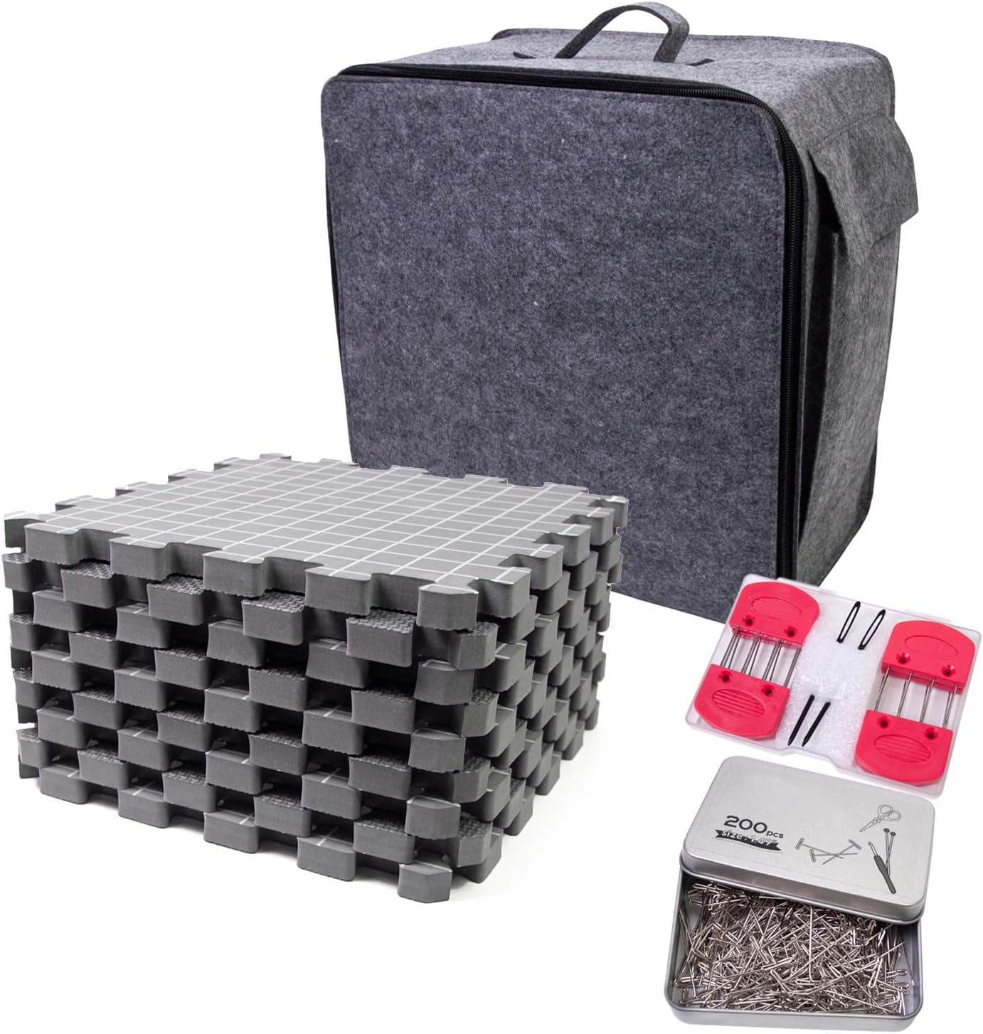 Shurhome 32x32cm Knitting Blocking Mat Foam Board with Knit Comb for Knitting Crocheting Granny Square Making Blocking Board