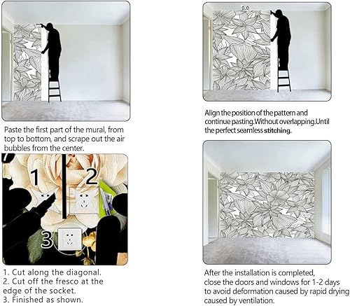 Miniatura 4 de YANFENQI Bohemian Wallpaper Black and White Papel Tapiz para Cocina Lines Concise Living Room Protects Surface (W) 48" X(H) 40"