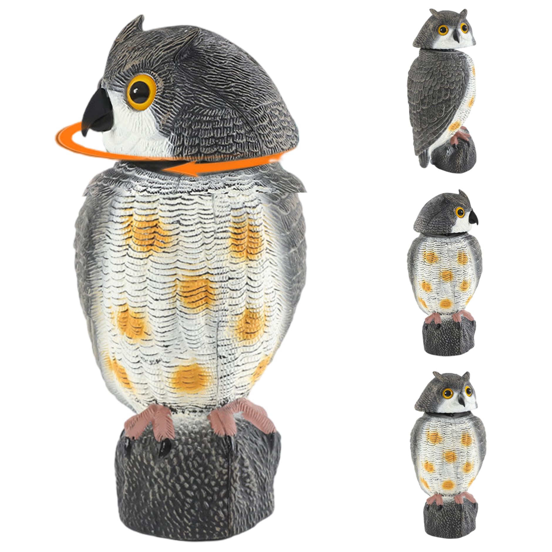 Ahuyenta pájaros con este búho espantapájaros de cabeza giratoria para jardín