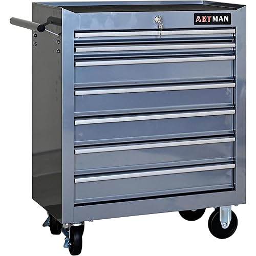 7 Drawers Tool Cart on Wheels,Multifunctional Rolling Tool Chest Tool Storage,Drawers Rolling Tool Trolley Organizer Tool Case for Garage, Warehouse, Workshop, Repair Shop (Silver)