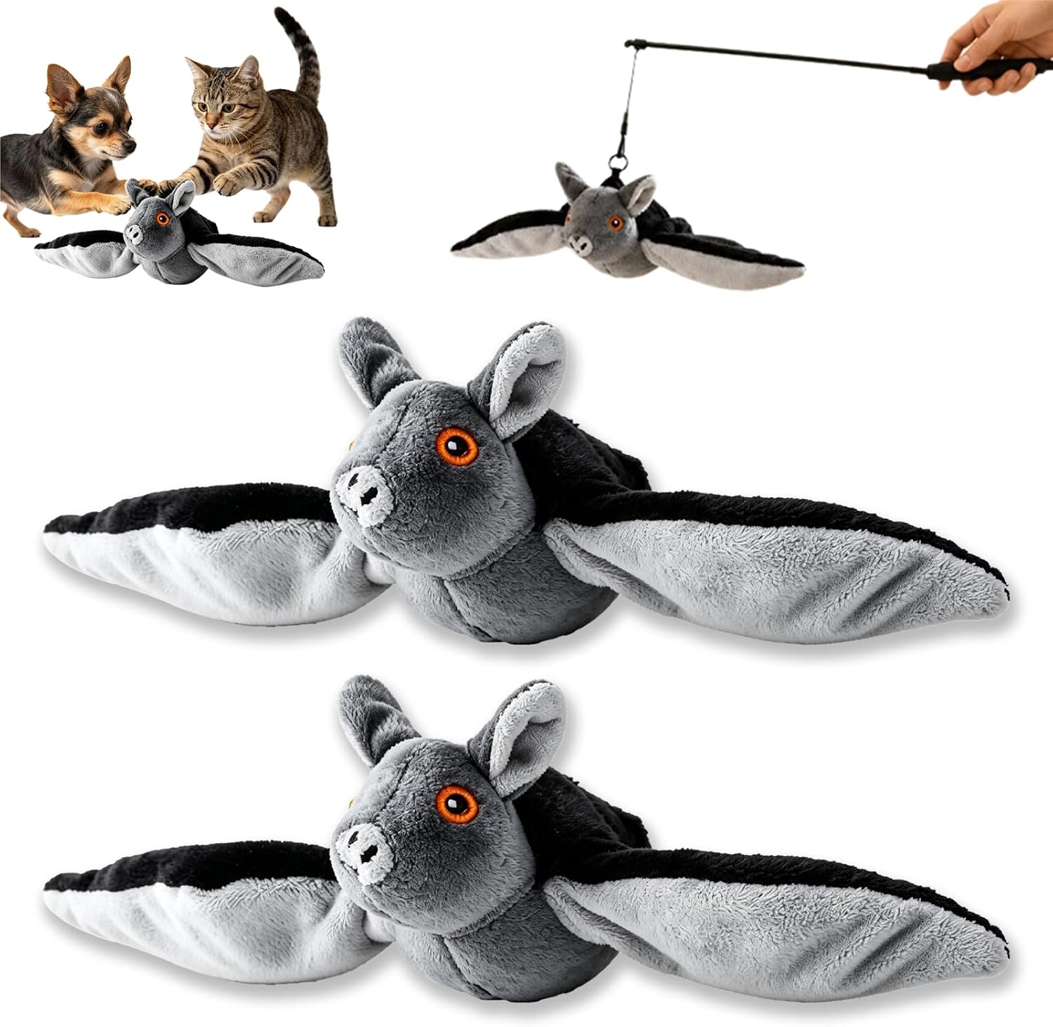 Flying Bat Dog Toy, Flapping Wings, Chirping Sound, for Dogs & Cats (2pcs)