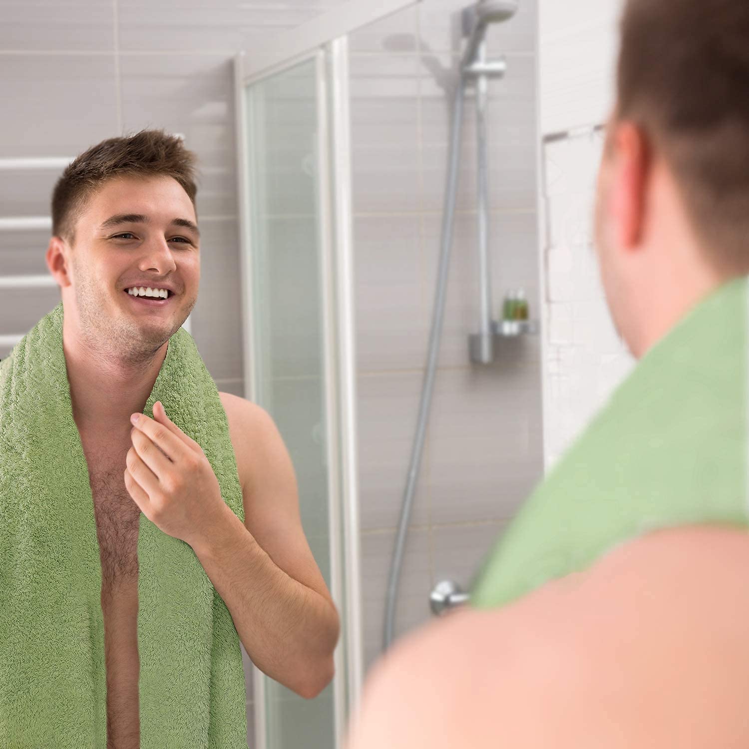 TIQH 600 GSM 100% Ring Spun Cotton Highly Absorbent and Quick Dry Bath Towels - 2 Pack (Green) offers donot miss