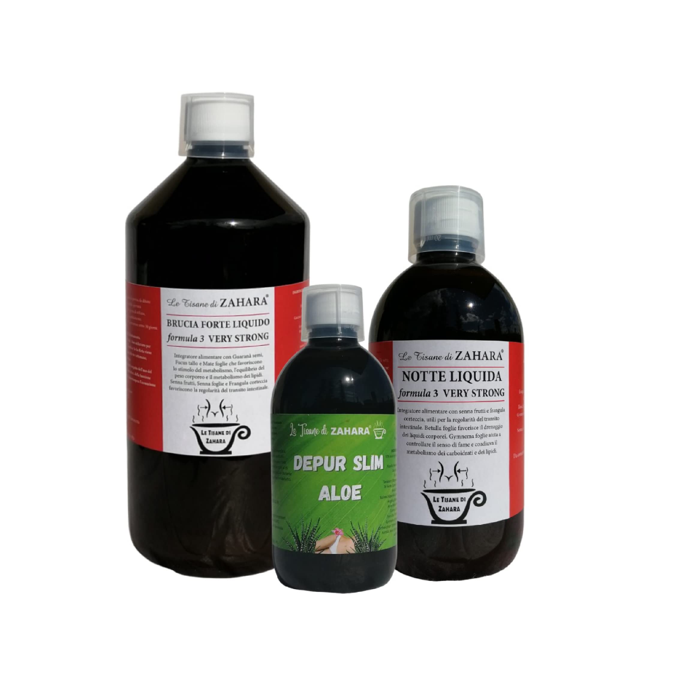 Trio Very Strong Formula 3 con Aloe, Drenante Forte per Donna e Uomo, Kit con Brucia Forte Liquido, Notte Liquido Formula 3 Strong e Depur Slim Aloe, Aiuta Pancia e Gambe Gonfie