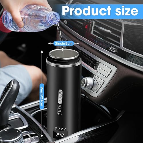 Miniatura 5 de Caldera de agua para automóvil de 12 V  Hervidor eléctrico portátil de 19.7 onzas líquidas, 4 temperaturas ajustables para calentador de té y café,