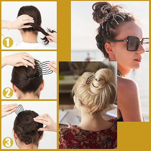 Miniatura 6 de 8 pinzas de horquilla francesa para el cabello, peines laterales de metal en forma de U para moños, horquillas de 4 puntas y 7 puntas para updos en