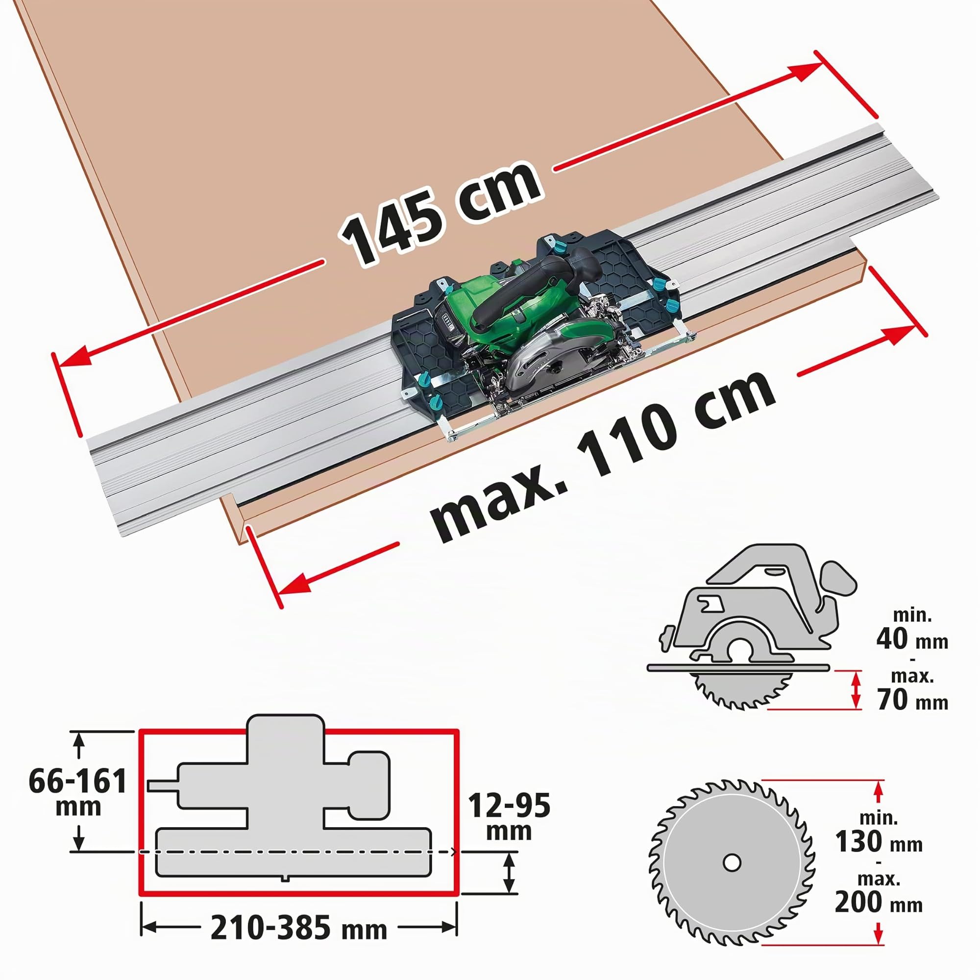 wolfcraft FKS 145 - Guida per Seghe Circolari Manuali - Tagli fino a 110 cm - Per Seghe Circolari a Cavo e a Batteria - 6913000