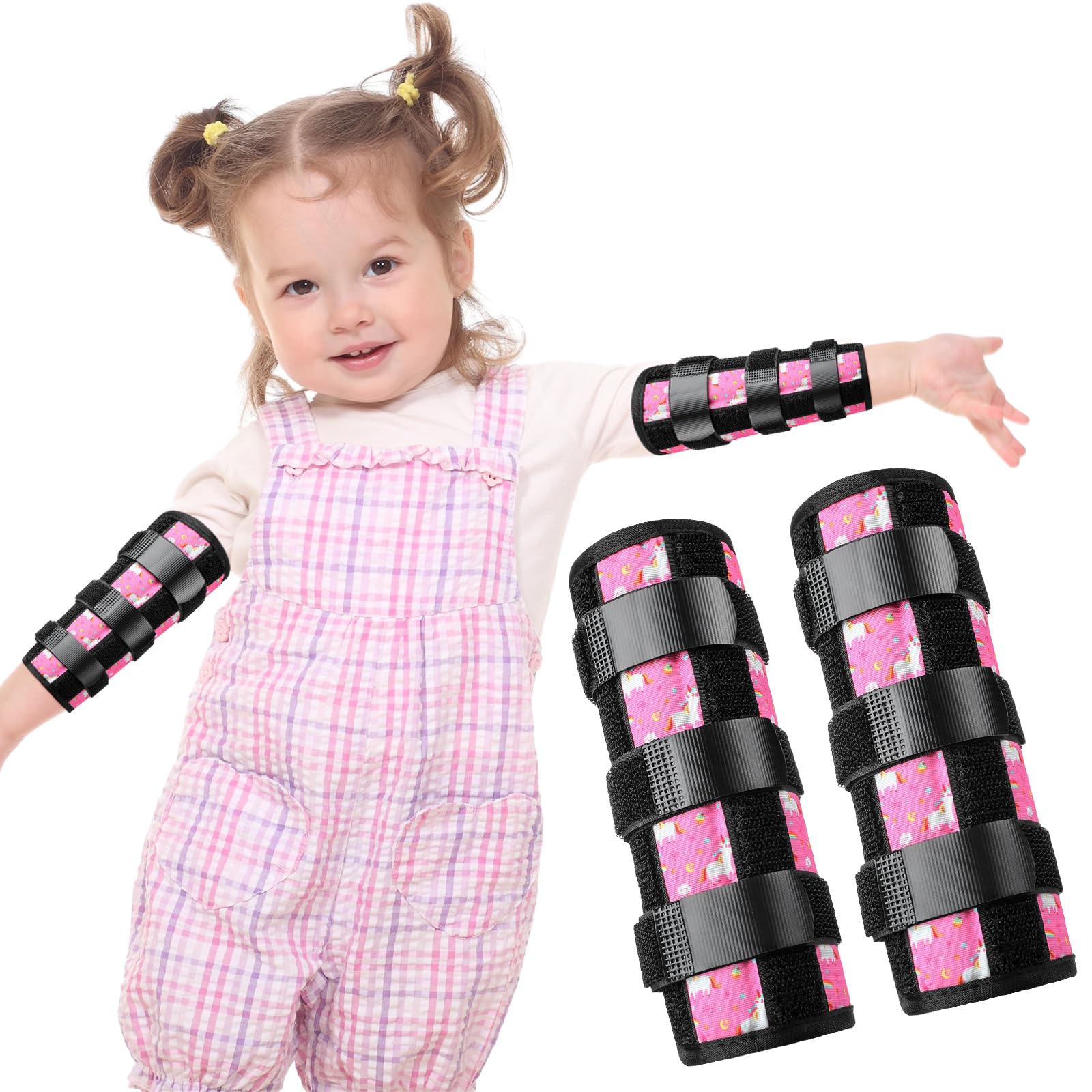 2 Pack Thumb Sucking Stop for Kids Toddlers Nail Biting Treatment Finger Sucking Deterrent Guard Prevention Anti Nose Picking Pediatric Elbow Immobilizer for Boys Girls 2-8 Years (Unicorn)