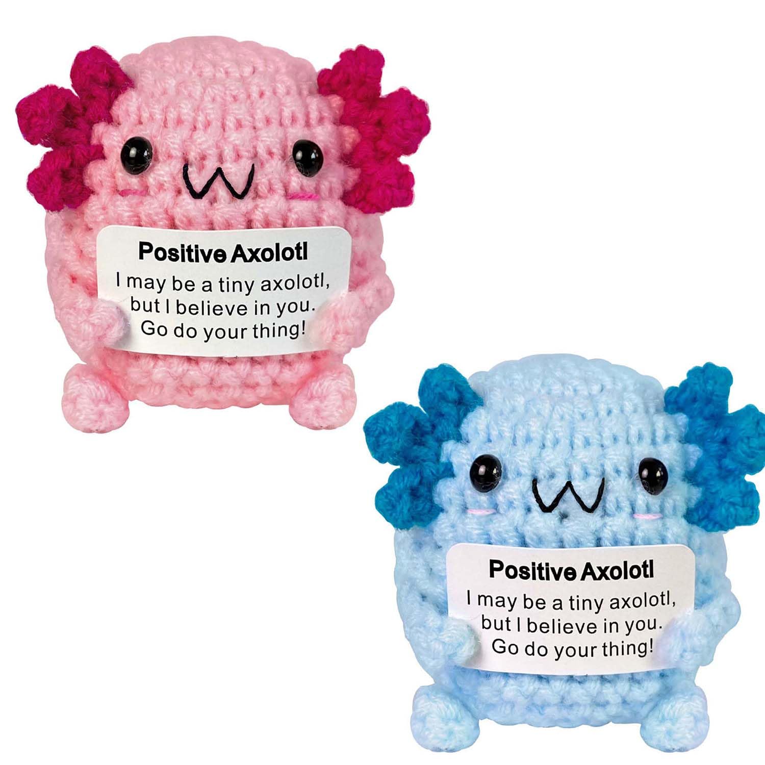 Positive Crochet Axolotl Gifts, Crocheted Emotional Axolotl Decor, Mini Inspirational Axolotl Gift for Women Pink Blue 2PcS