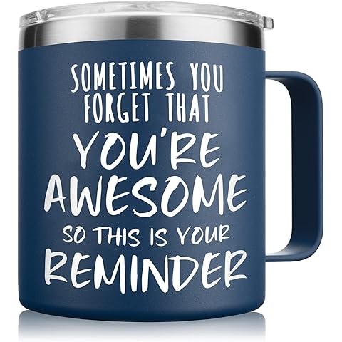 NOWWISH Inspirational Coffee Mug for Men, 14oz Vacuum Insulated Stainless Steel Cup, You Are Awesome Gift for Husband, Boyfriend, Dad - Navy Blue
