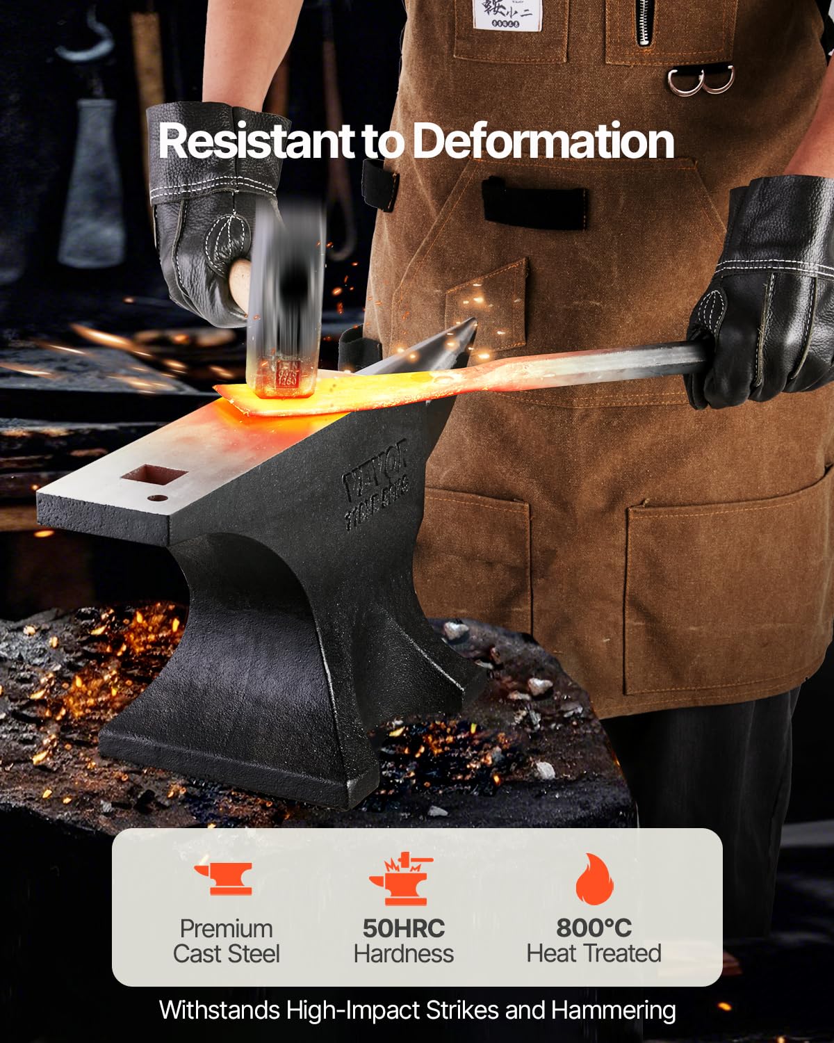 VEVOR Single Horn Anvil, 116lbs Cast Steel Anvil, High Hardness Rugged Round Horn Anvil for Blacksmiths, with Large Countertop and Stable Base, Metal Working Tool for Metal Bending, Shaping, Twisting